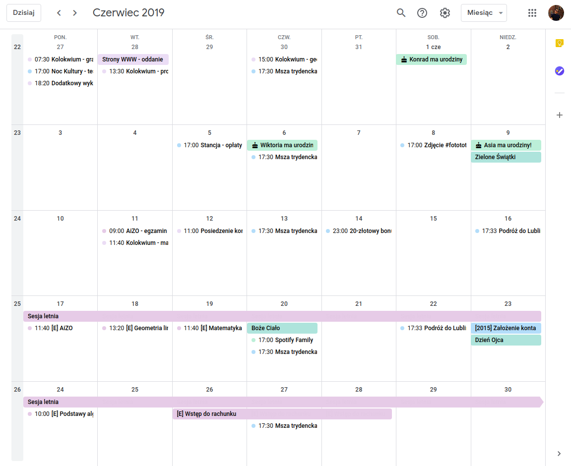 Obrazek przedstawia interfejs Kalendarza Google