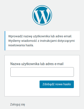 Grafika przedstawia zmianę hasła za pomocą e-maila w Wordpressie